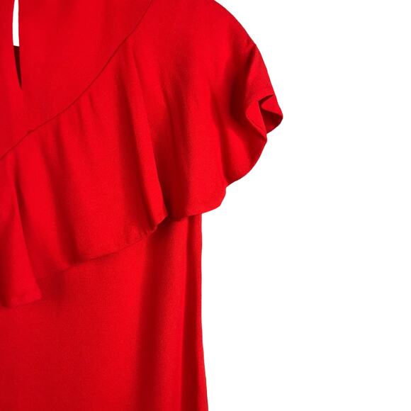 Maje Blouse Womens Sz 1 Red Sleeveless Ruffled Front One Shoulder Top Crew Neck - Picture 6 of 10